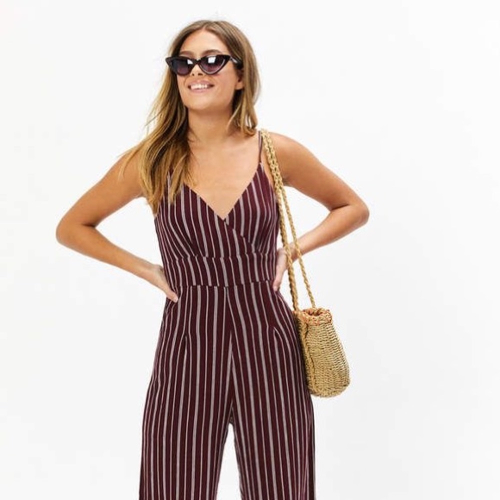 Maroon Striped Jumpsuit